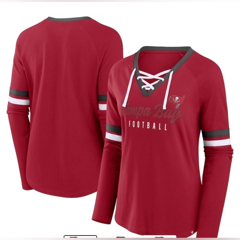 Fanatics Tampa Bay Bucs Women’s Football Lace Up Jersey T shirt Top Large